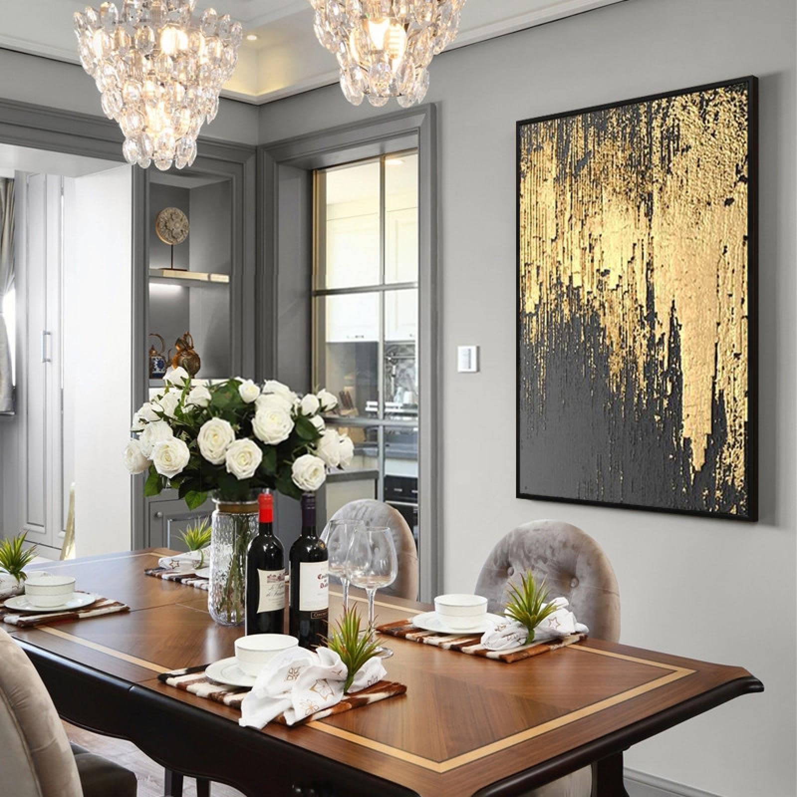 Amazon｜抽象金箔絵画キャンバス壁アート大規模なモダンなミニマリスト